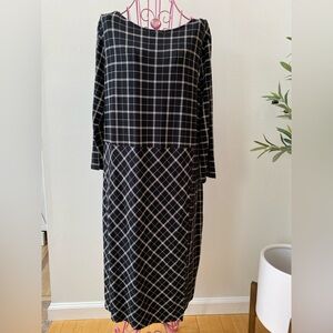 J Jill Wearever Collection Windowpane Sheath Black Dress Womens L Faux Wrap NWT